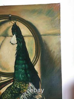 Ancient Painting Oil On Canvas Sanchez (xxe-s) Still Life Peacock