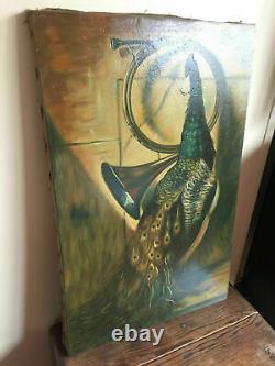 Ancient Painting Oil On Canvas Sanchez (xxe-s) Still Life Peacock