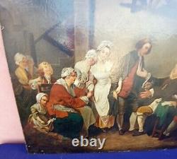 Ancient Painting, Oil On Canvas, Scene The Village Accorded After 19th Greuze
