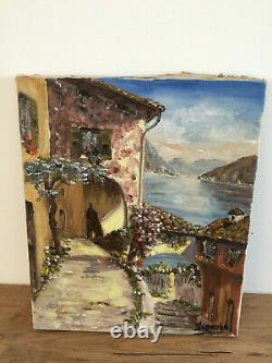 Ancient Painting Oil On Canvas Siaib 1969 (xxe-s) Lake Of Lugano In 1969