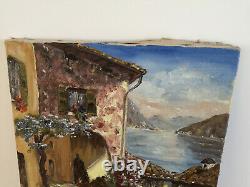 Ancient Painting Oil On Canvas Siaib 1969 (xxe-s) Lake Of Lugano In 1969