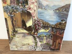 Ancient Painting Oil On Canvas Siaib 1969 (xxe-s) Lake Of Lugano In 1969