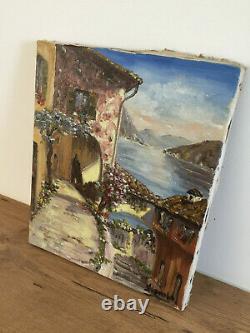 Ancient Painting Oil On Canvas Siaib 1969 (xxe-s) Lake Of Lugano In 1969