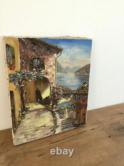 Ancient Painting Oil On Canvas Siaib 1969 (xxe-s) Lake Of Lugano In 1969