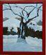 Ancient Painting Oil On Canvas Signed. A Tree Under The Snow