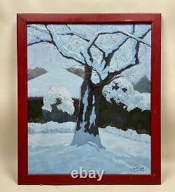 Ancient Painting Oil On Canvas Signed. A Tree Under The Snow