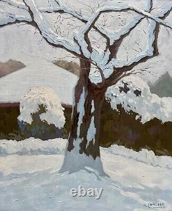 Ancient Painting Oil On Canvas Signed. A Tree Under The Snow