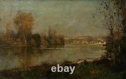 Ancient Painting, Oil On Canvas Signed And Dated 99, Bordes De L'oise, Late 19th Century