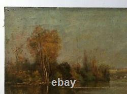 Ancient Painting, Oil On Canvas Signed And Dated 99, Bordes De L'oise, Late 19th Century