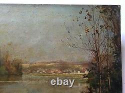 Ancient Painting, Oil On Canvas Signed And Dated 99, Bordes De L'oise, Late 19th Century