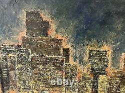 Ancient Painting Oil On Canvas Signed Ari Darri City Of New York Night