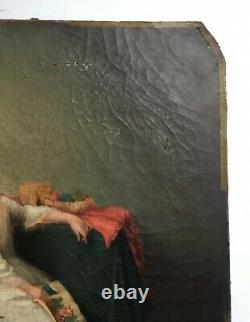 Ancient Painting, Oil On Canvas, Sleeping Girl, Sleeping Model, 19th