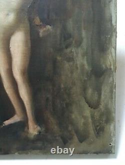 Ancient Painting, Oil On Canvas, Study Of Female Nude, Symbolic School At The End Of The 19th Century