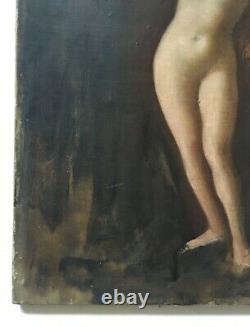 Ancient Painting, Oil On Canvas, Study Of Female Nude, Symbolic School At The End Of The 19th Century