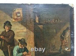 Ancient Painting, Oil On Canvas, Tavern Scene, Northern School, 19th Or Earlier