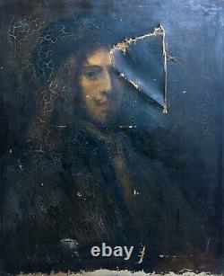 Ancient Painting, Oil On Canvas To Restore, Portrait Of Man, 19th Century