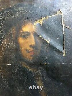 Ancient Painting, Oil On Canvas To Restore, Portrait Of Man, 19th Century