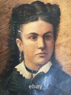 Ancient Painting, Oil On Canvas To Restore, Portrait Of Young Woman, 19th Century
