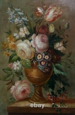 Ancient Painting, Oil On Canvas To Restore, Still Life, Flowers, Bouquet, 19th Century