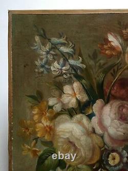 Ancient Painting, Oil On Canvas To Restore, Still Life, Flowers, Bouquet, 19th Century