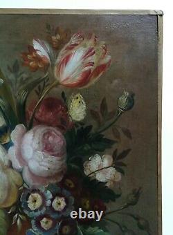 Ancient Painting, Oil On Canvas To Restore, Still Life, Flowers, Bouquet, 19th Century