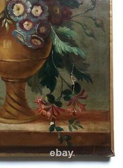 Ancient Painting, Oil On Canvas To Restore, Still Life, Flowers, Bouquet, 19th Century