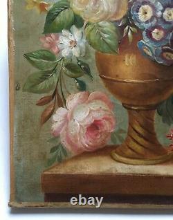 Ancient Painting, Oil On Canvas To Restore, Still Life, Flowers, Bouquet, 19th Century