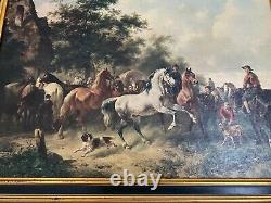 Ancient Painting / Oil On Canvas, Vaches Crossing The Stream, Barbizon