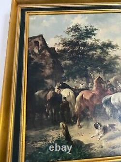 Ancient Painting / Oil On Canvas, Vaches Crossing The Stream, Barbizon