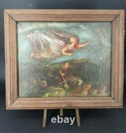 Ancient Painting, Oil On Canvas, Visit Of The Angel