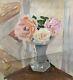 Ancient Painting, Oil On Canvas Without Chassis, Still Life, Flowers, Early 20th Century