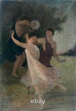 Ancient Painting Oil On Canvas XIX 1850 1900 Antique Dance Symbolic Landscape