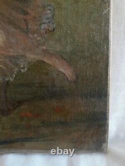 Ancient Painting Oil On Canvas XIX 1850 1900 Antique Dance Symbolic Landscape