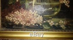 Ancient Painting Oil On Canvas XIX Th Still Life Flowers Signed