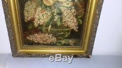 Ancient Painting Oil On Canvas XIX Th Still Life Flowers Signed