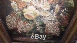 Ancient Painting Oil On Canvas XIX Th Still Life Flowers Signed