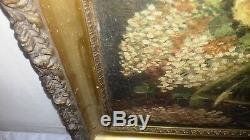 Ancient Painting Oil On Canvas XIX Th Still Life Flowers Signed