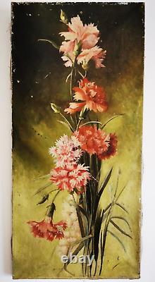 Ancient Painting Oil On Canvas Xixth Signed Bouquet De Fleur Still Life