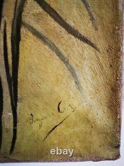 Ancient Painting Oil On Canvas Xixth Signed Bouquet De Fleur Still Life