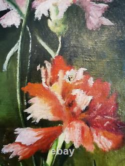 Ancient Painting Oil On Canvas Xixth Signed Bouquet De Fleur Still Life