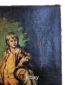 Ancient Painting, Oil On Canvas, Young Boy In Costume, 19th Century