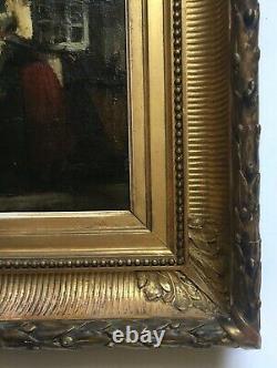 Ancient Painting, Oil On Canvas, Young Woman At The Window, Period Frame, 19th Century