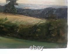 Ancient Painting, Oil On Cardboard, Bocage Landscape, Countryside, Early 20th Century