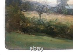 Ancient Painting, Oil On Cardboard, Bocage Landscape, Countryside, Early 20th Century