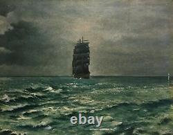 Ancient Painting, Oil On Isolel, Marine, Boat, Sailing, Three Masts, Early 20th Century
