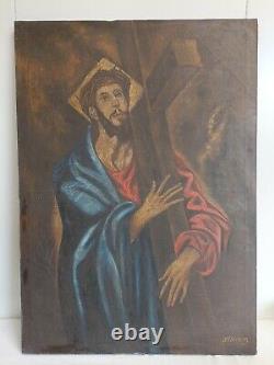 Ancient Painting Oil On Old Canvas Painting. Reproduction Of El Greco