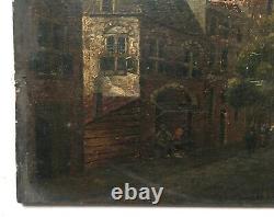 Ancient Painting, Oil On Panel, Dutch School, Port Town, 18th