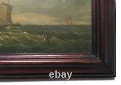 Ancient Painting, Oil On Panel, Monogram, Marine, Frame, Painting, 19th
