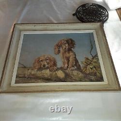 Ancient Painting Oil On Wood 2 Dogs Signed A Aragon En Tres Bon Etat