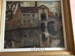 Ancient Painting Oil On Wood Painting Representing Saint Boniface Bridge In Bruges